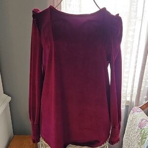 Velvet Long Sleeve Tunic Top in Deep Wine